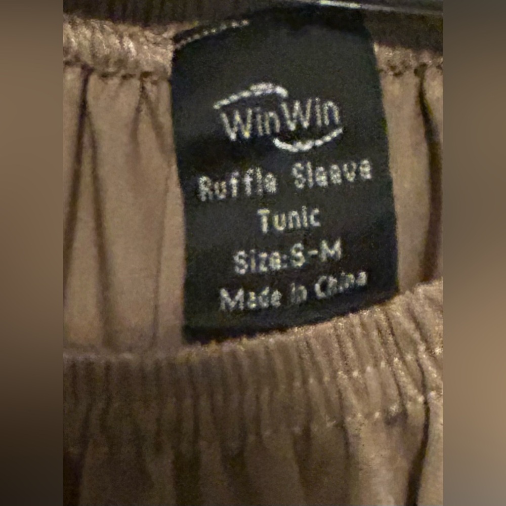 Win Win Womens Size S/M Ruffle Sleeve Bronze Tunic Top Boho like new - Picture 9 of 10